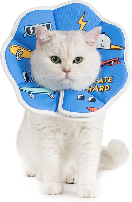 Avont Soft Cat Recovery Cone Collar, Adjustable Lightweight Kitten E-Collar for Small Dogs, Comfortable Neck Donut Stop Licking Scratching After Surgery -Skate(S)