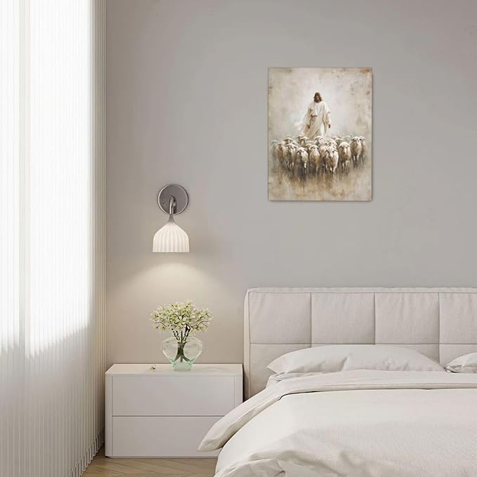 Jesus and Lamb Wall Art Christian Jesus Lamb Canvas Wall Decor Christ Religious Pictures painting Print Framed Artwork Decorations Gifts for Living Room Bedroom Prayer Room Church 16"x20"