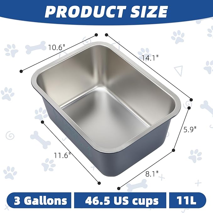 3 Gallons Large Dog Water Bowl, High Capacity Stainless Steel Dog Bowls, Indoor Outdoor Water Bowl for Dogs Metal Pet Food Dish for Medium Large Giant Breed Easy to Clean (Blue)