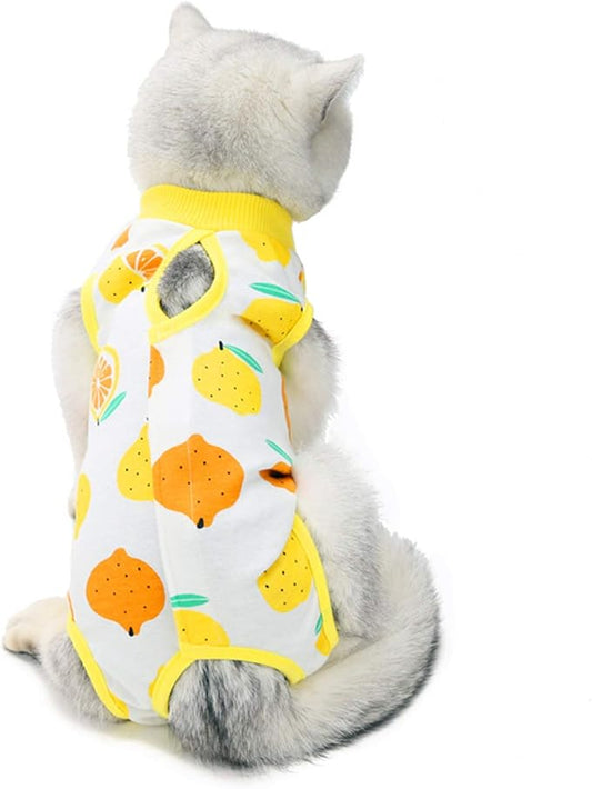 Cat Professional Surgical Recovery Suit,E-Collar Alternative for Cats Dogs,After Surgery Wear, Pajama Suit,Home Indoor Pets Clothing (S(3.3-5.5lbs), Lemon)