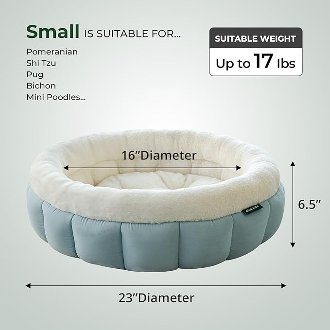 BALANCE Cat Beds for Indoor Cats, Washable Round Cat Bed, Cute Kitten Bed with Anti-Slip Bottom for Kitty and Puppy, 23 Inches, Dream Blue