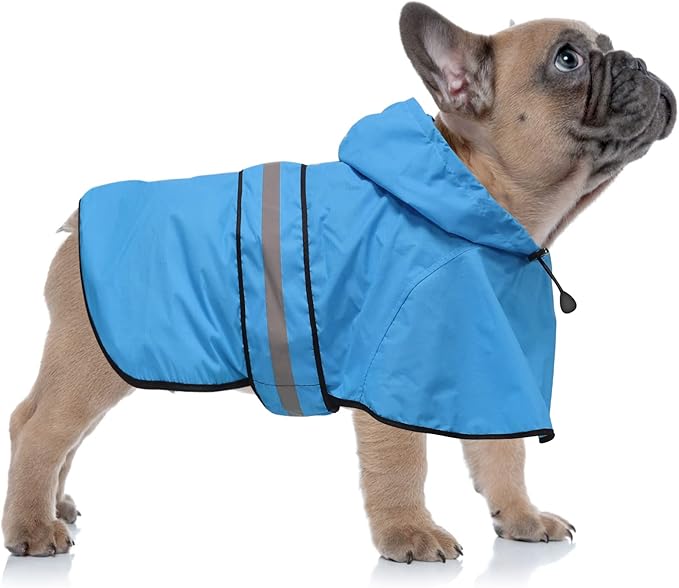 Waterproof Reflective Dog Rain Coat - Adjustable Puppy Rain Jacket Poncho, Lightweight Dog Hooded Pet Raincoat for Small to X- Large Dogs and Puppies (Blue, Medium)