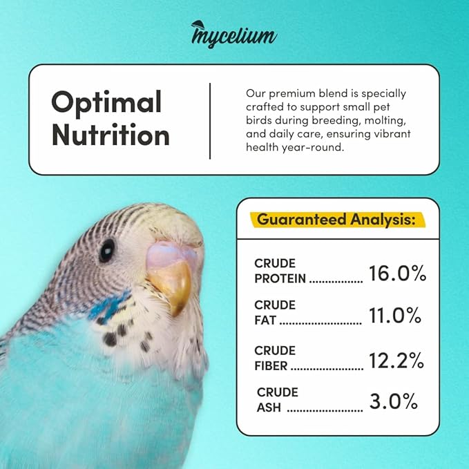 Mycelium Small Pet Bird Plus | Bird Seed for Cockatiels, Parrots, Lovebirds | Organic Mix with Vitamins, Egg, Oyster Shell, Pumpkin & Safflower | Supports Digestion & Feather Health | 5 lb Bag