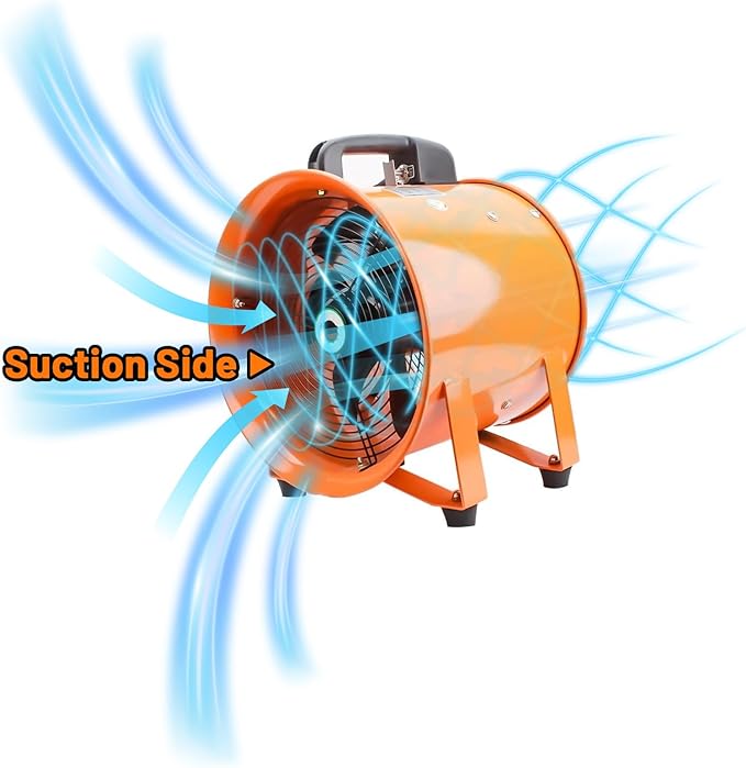 10-Inch High-Velocity Portable Utility Blower Fan, Industrial Exhaust Fan with 16.4ft Flexible Duct Hose, 3150 RPM Low-Noise Ventilator for Basements, Workshops, Warehouses, and Confined Spaces