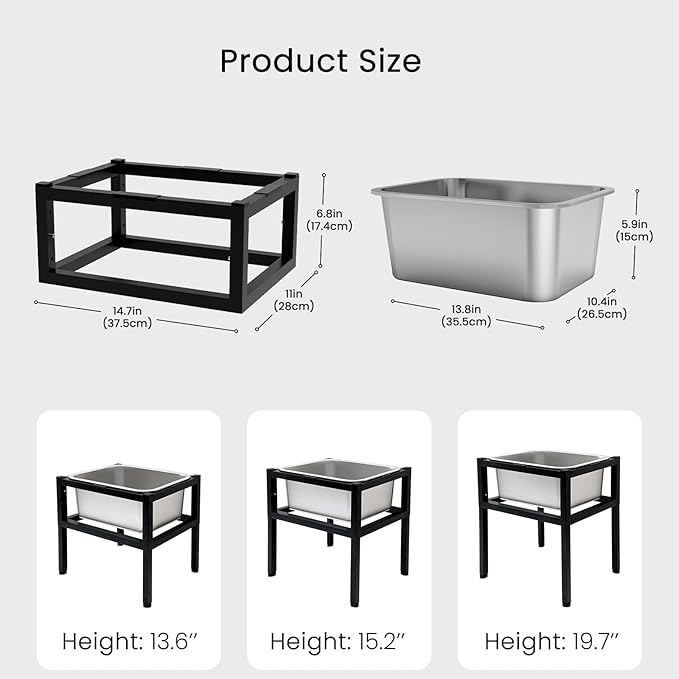 Elevated Dog Water Bowl 3 Gallons, 4 Height Adjustable Raised Doggy Bowl with Stand for Large Breed, Full Stainless Steel Food Bowl for Relief Joint Pressure, Dog Food and Water Bowls