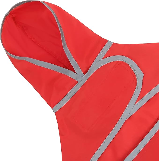 Dog Raincoat for Medium Dogs Waterproof Hooded Rain Jacket with Reflective Strips Leash Hole & Poncho Adjustable Fit (Red,L)