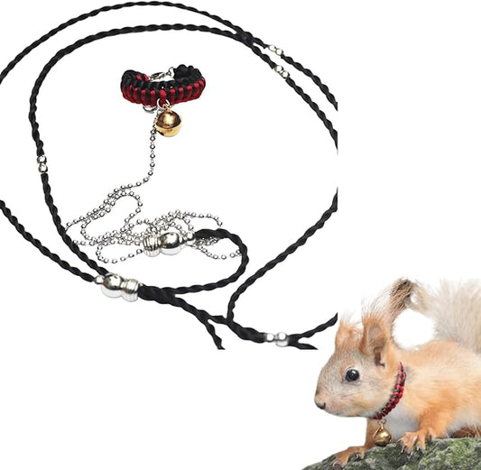 Squirrel Traction Rope Strap Anti-Biting Chain Rope, Small Animal Walking Collar Harness with Lead Leash for Hamster Gerbil Rat Mouse Ferret Chinchilla (Black)