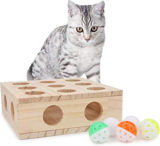 Hypeety Interactive Cat Toy Puzzle Box Wooden Treat Maze Scratcher Peek Play Toy Box Fun Interactive Cat Toy Fun Hide and Seek Agility Toys