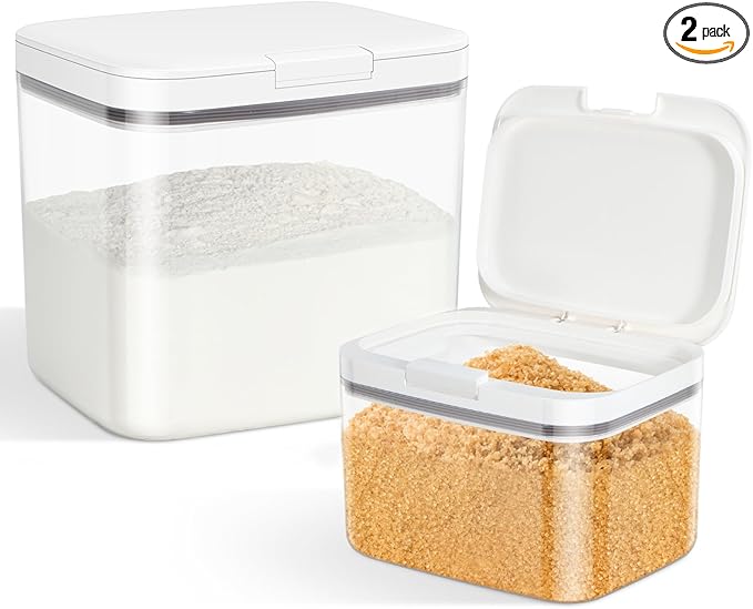 Flour Sugar Storage Containers, 2Pack 2.9 Qt + 4.75 Qt Food Storage Container with Pop-to-Flip Lids for Rice Dog Food Dog Treat Storage, Kitchen Organizers and Storage