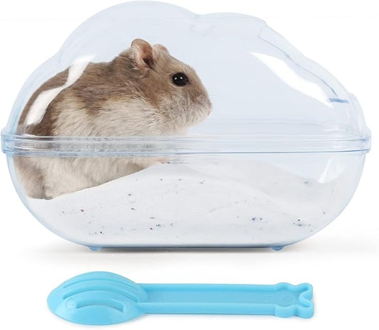 BUCATSTATE Hamster Sand Bath Container Transparent Hamster Dust Bath Kit Dwarf Toilet with Scoop Set Cage Accessories for Small Animals, Gerbil, Syrian Hamster, Mouse (Blue, Medium)