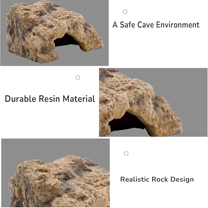 Reptile Hide for Leopard Gecko, Bearded Dragon, Ball Python & Tortoise – Terrarium Habitat Décor, Snake & Lizard Hideout(Resin, Large)