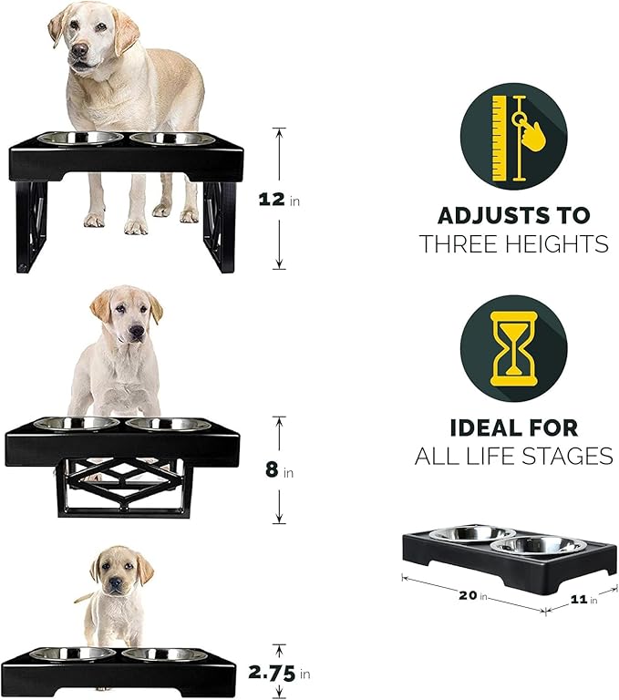 Hyper Pet Elevated Dog Bowls Large Breed, Adjustable Raised Dog Bowls Large Sized Food and Water Feeder - Stainless Steel