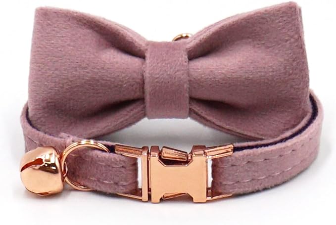 Personalized Cat Collar with Bells,Velvet Customized Small Cat Collar with Name Tag,Pet Collar with Name Phone Number Engraved ID Tags for Boy and Girl Kitten Cats (Pink Purple)