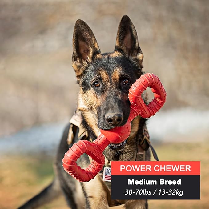 Natural Rubber Dog Toys for Medium Aggressive Chewers - Lifetime Replacement - Tough Tug War Dog Toy for Medium Dogs Tooth Clean, Red