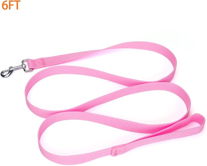 Strong Durable Nylon Dog Training Leash, 1 Inch Wide Traction Rope, 6 ft Long, for Small and Medium Dog (Pink, 6 Feet)