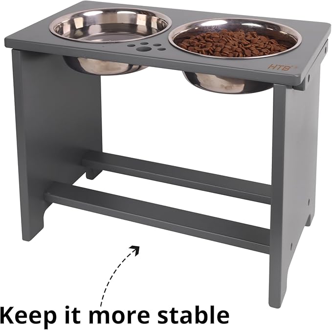 HTB Elevated Dog Bowls,Raised Dog Bowl Stand with 2 Stainless Steel Bowls,Elevated Raised DogBowls for Large Medium Small Sized Dogs