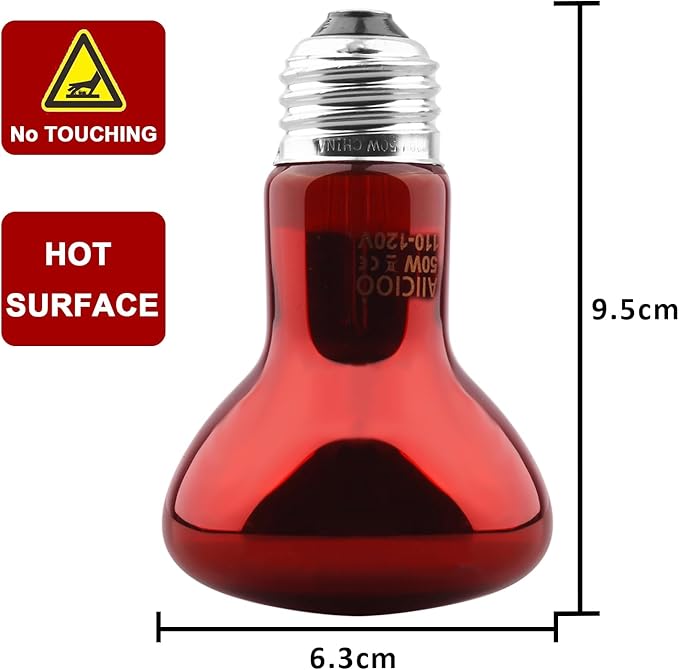 Aiicioo Reptile Red Light Bulb - Reptile Heat Lamp Bulb Infrared Basking Spot Lamp for Bearded Dragon Lizard Turtle Hermit Crab Leopard Gecko Snake Chameleon 50W