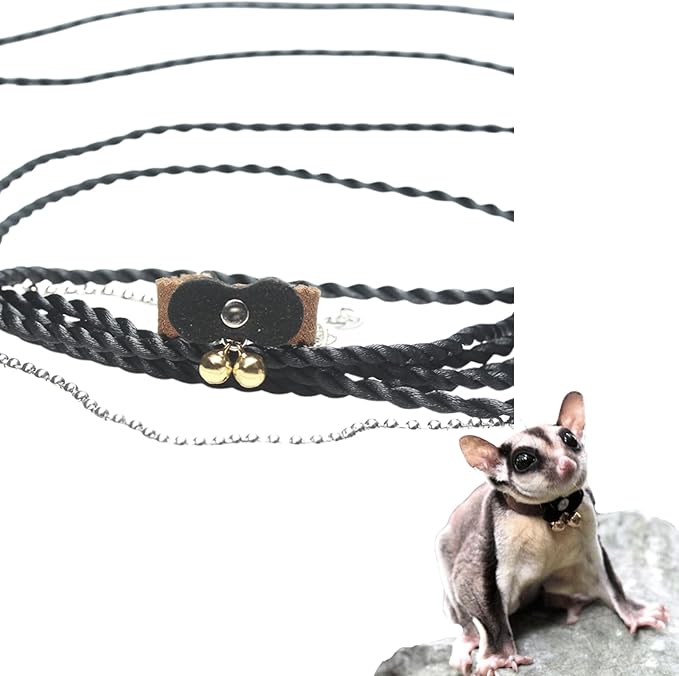 Sugar Glider Traction Rope Strap Anti-Biting Chain Rope, Small Animal Walking Collar Harness with Lead Leash for Hamster Gerbil Rat Mouse Ferret Chinchilla Squirrel (Black with Coffee)