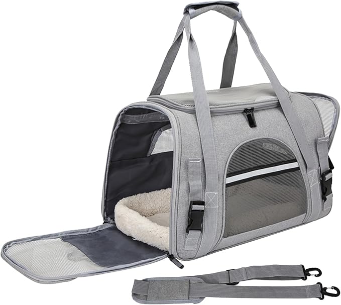 Expandable Cat Carrier for Travel, Soft-Sided Pet Carrier for Cats and Small Dogs, Airline Approved, Comfortable & Breathable Cat Carrying Bag with Adjustable Strap for Daily Use & Airplane(Gray)