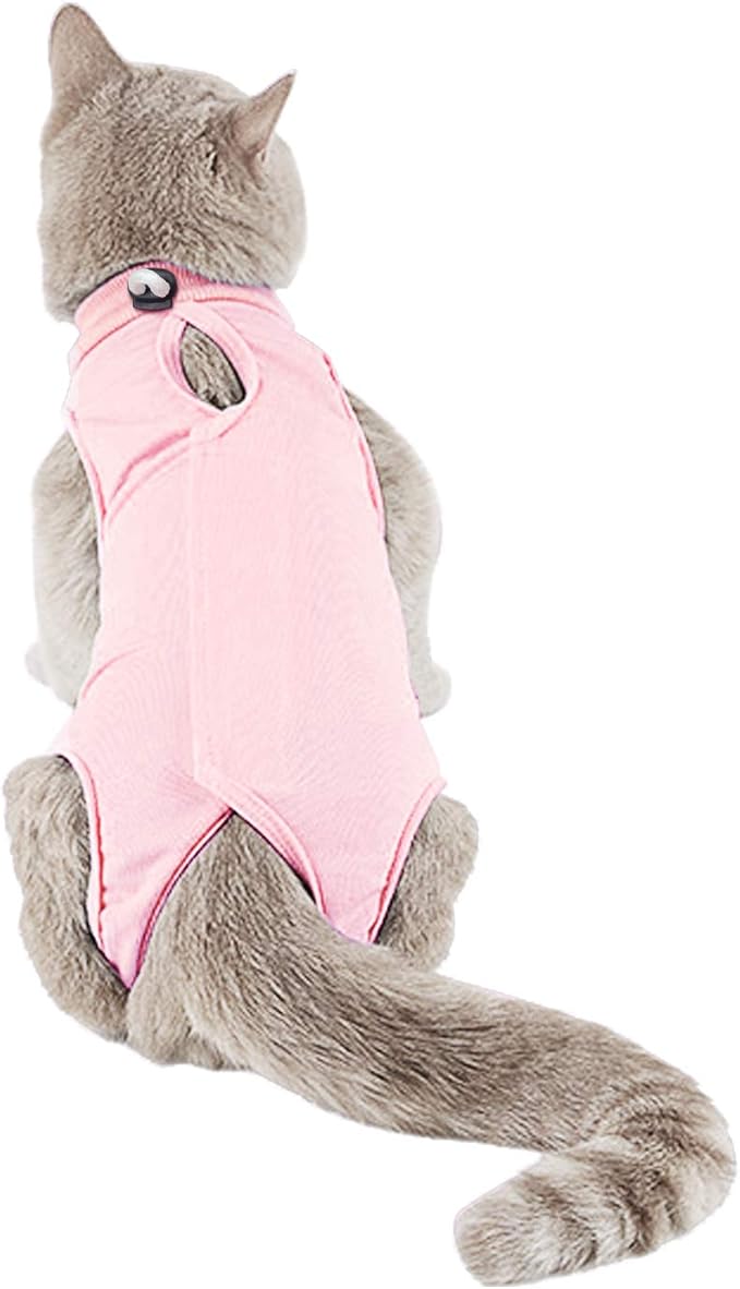 Kitten Onesies,Cat Recovery Suit for Abdominal Wounds or Skin Diseases,After Surgery Wear Anti Licking Wounds,Breathable E-Collar Alternative for Cat Pink L