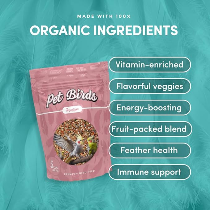 Mycelium Pet Bird Harvest Blend Bird Seed | Organic Food for Cockatiels, Lovebirds & Conures | Fruits, Vegetables, Egg, Vitamins & Minerals | Supports Feather & Digestive Health | 5 lb Bag