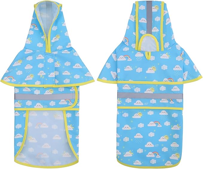 HDE Dog Raincoat Jacket Reflective Adjustable Hooded Pet Poncho Rain Coat with Leash Hole for Small to X-Large Dogs Cartoon Storm - S