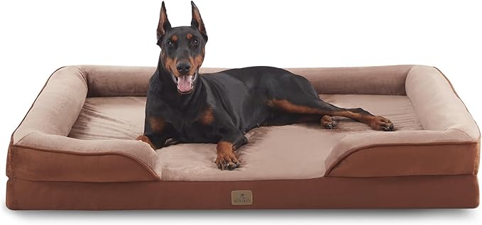 Bedfolks Orthopedic Dog Bed XXL, Waterproof Dog Sofa Bed for Giant Dogs, Egg Foam Pet Couch Bed with Removable Washable Cover and Nonslip Bottom, Brown