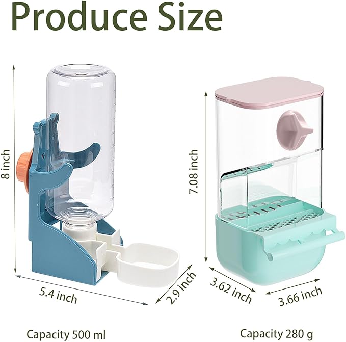 No Mess Bird Feeder Water Dispenser Set, Automatic Transparent Parrot Feeder Acrylic Parrot Food Container Drinker Cage Accessories for Small Birds Canary Parakeet Finch (Blue+Blue, 1)