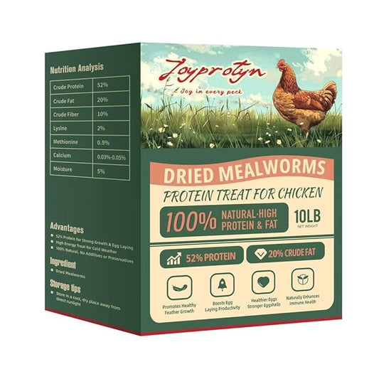 10LB Premium Non-GMO Dried Mealworms - High-Protein Natural Feed & Chicken Treats for Chickens, Ducks, Wild Birds, Quails & Reptiles - Support Egg Production & Feather Growth