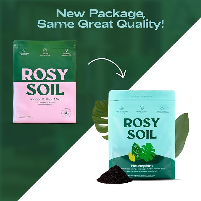 Rosy Soil Indoor Potting Soil for House Plants - Organic Potting Soil Mix for Indoor Plants - Enriched w/Root-Boosting Biochar for Foliage Plants, Flowers, Herbs - Peat Free, Less Prone to Gnats - 8qt