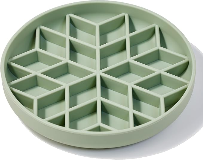 OHMO Slow Feeder Dog Bowls (Diamond, 8" Sage Green) Enrichment Soft Silicone Food Safe Feeding Bowl Non Slip Suction Cup for All Breed Pet, Cat Slow Down Eating Dishes, Boredom and Anxiety Reducer
