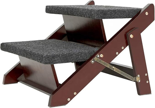 MEWANG Wooden Pet Stairs/Pet Steps - 2-in-1 Foldable Stairs & Ramp for Beds and Cars - Portable Dog/Cat Ladder Up to 110 Pounds