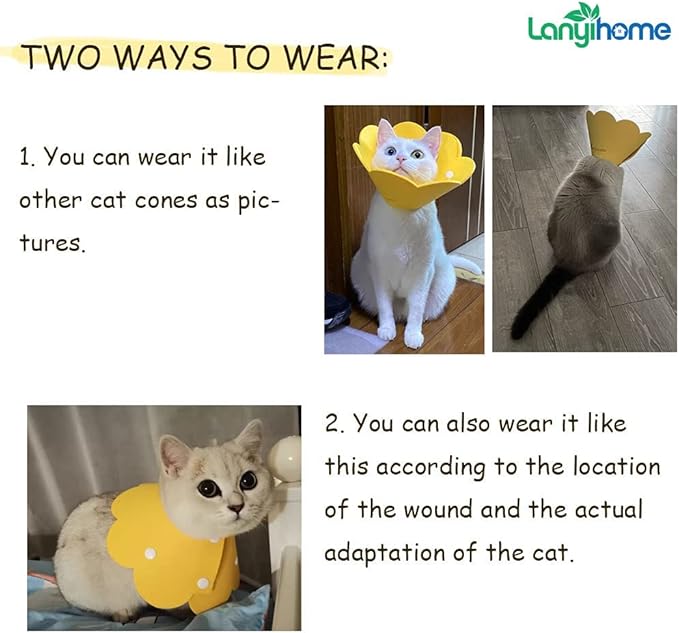Adjustable Cat Recovery Collar - Cute Flower Neck Cat Cones After Surgery, Set of 2 Cat E Collar, Surgery Recovery Elizabethan Collars for Kitten and Cats S Size (2 pcs)