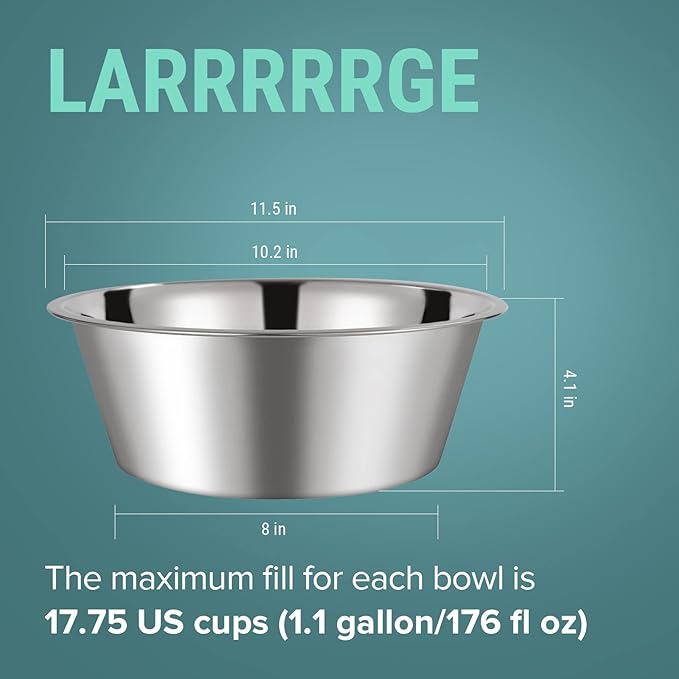 URBUDDIES 1.1 Gallon Extra Large Dog Bowls, 4 Pack, XL Stainless Steel Dog Water Bowls for XLarge Dogs, Polished, Dishwasher Safe, Easy to Clean