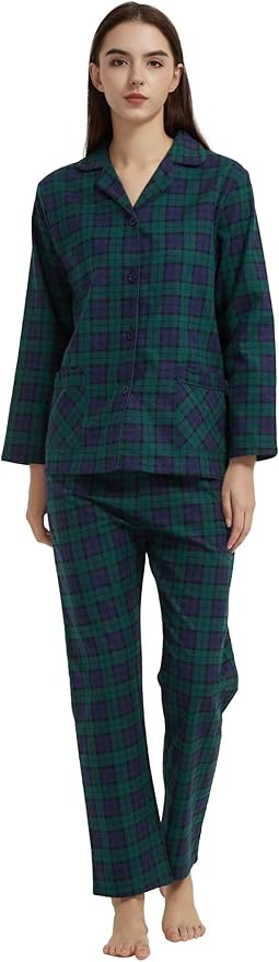 GLOBAL Flannel Pajamas for Women 2-Piece Comfy and Cozy Flannel Pj Set Cotton Loungwear