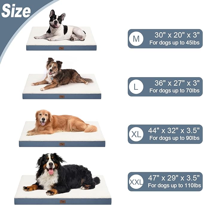 Orthopedic Dog Bed for Large Dogs - Pet Bed with Removable Washable Cover, Large Waterproof Dog Bed for with Egg Crate Foam, Blue White