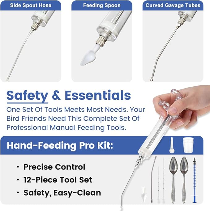 12 PCS Baby Bird Feeding Syringe Set with Storage Bag Professional Parrot Syringe Feeder Bird Hand Feeding Tubes Kit for Parakeets, Cockatiels, African & Amazon Grey Parrots, Cockatoos, Macaws