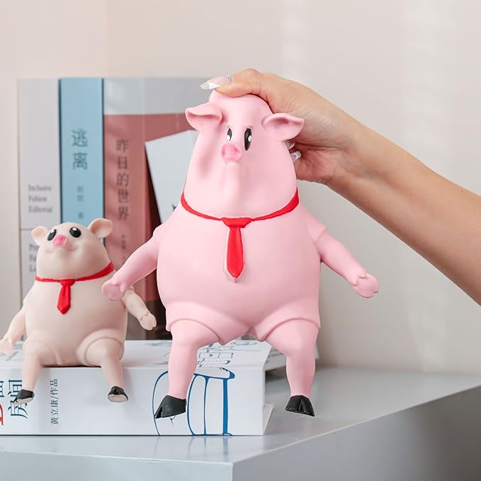 Stretchy Glue-Sand Filled Rubber Pig, Latex Piglet Soft Decompression Doll Toy, Animal High-Elastic Stretchable Decompression, Decompression Toy for Adults and Children (Pig-L)