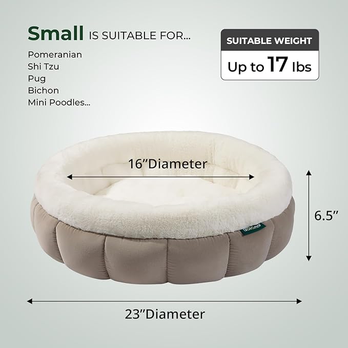 BALANCE Cat Beds for Indoor Cats, Washable Round Cat Bed, Cute Kitten Bed with Anti-Slip Bottom for Kitty and Puppy, 23 Inches, Goat