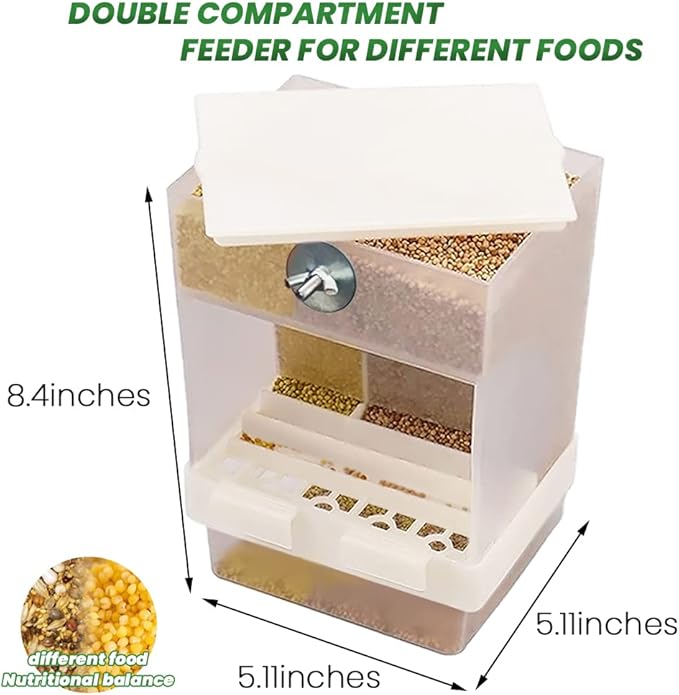 Parrot Automatic Feeder,No-Mess Bird Feeder,Cage Accessories for Budgerigar Canary Cockatiel Finch Parakeet Seed Food Container by Old Tjikko (Large-Capacity-Screw-Fixed Bird Feeder)