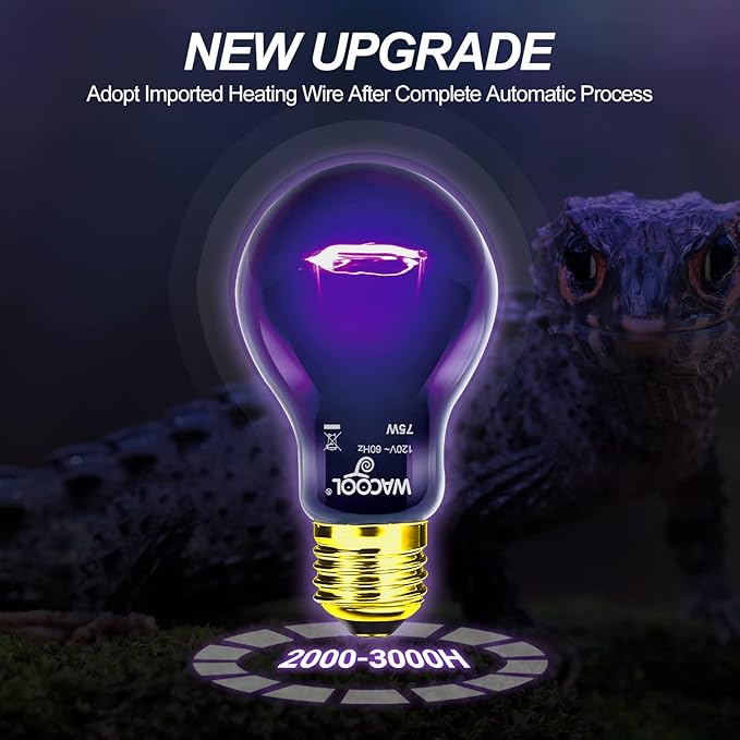 WACOOL 4Pack Reptile Night Heat Lamp, 75W Night Heat Lamp for Reptiles & Amphibians,Simulate Nature Moonlight Purple Night Light for Bearded Dragon Lizard Snake Crab…