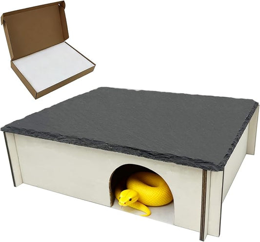 Large Snake Hide with Slate Reptile Hide Box Ball Python Hide 9.8×7.9×3" (M) Reptile Hides Snake Hides for Ball Pythons 100% Natural Stone & Wood Reinforced Packaging