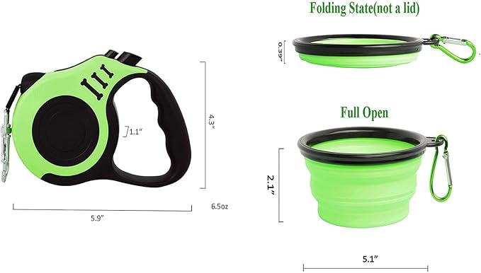 PETIMP Retractable Dog Leash Lightweight 16FT Leash, with Folding Bowl,Dispenser,Waste Bags, for Small Medium Dogs(Green)