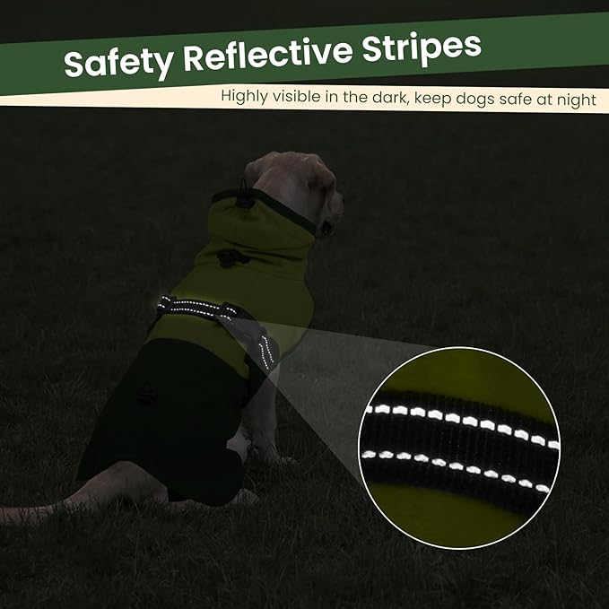 BRKURLEG Dog Raincoat for Small Medium and Large Dogs Waterproof Dog Rain Jacket Adjustable Hooded Dogs Raincoat Pet Rain Coat Poncho with Leash Hole, Reflective Strip, Green, L