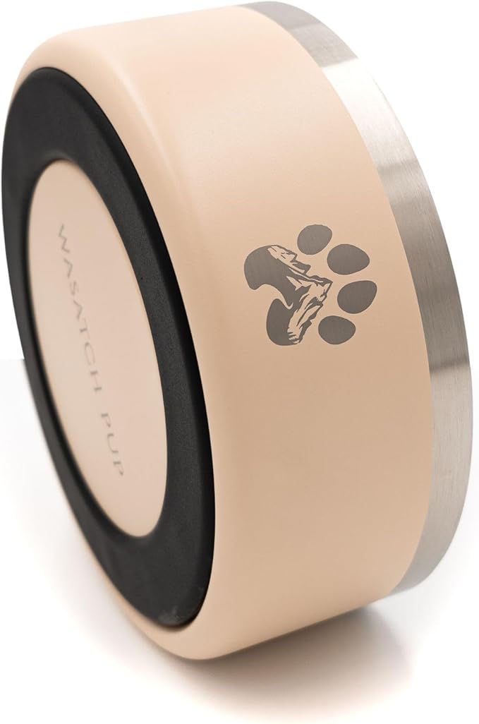 Stainless Steel Dog Bowl for Small-Large Dogs | Double Wall Insulated, Non-Slip Base Heavy Duty Water and Food Bowls for Dogs & Cats | Pet Safe BPA Free & Dishwasher Safe | 64 Oz - Khaki