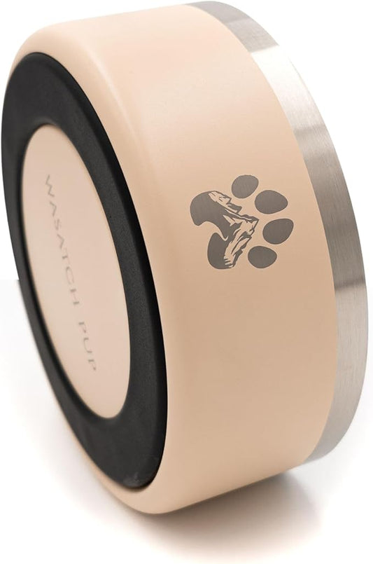 Stainless Steel Dog Bowl for Small-Large Dogs | Double Wall Insulated, Non-Slip Base Heavy Duty Water and Food Bowls for Dogs & Cats | Pet Safe BPA Free & Dishwasher Safe | 64 Oz - Khaki
