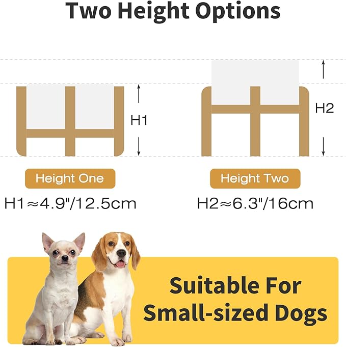 Elevated Ceramic Dog Bowls 2 Pack, 6.1" Individual Dog Bowl with 2 Fixed Height Stand, 3.5 Cup Food and Water Bowls for Small Dogs, Microwave Safe (Double Bowls + Double Stands - White, 6 inch)