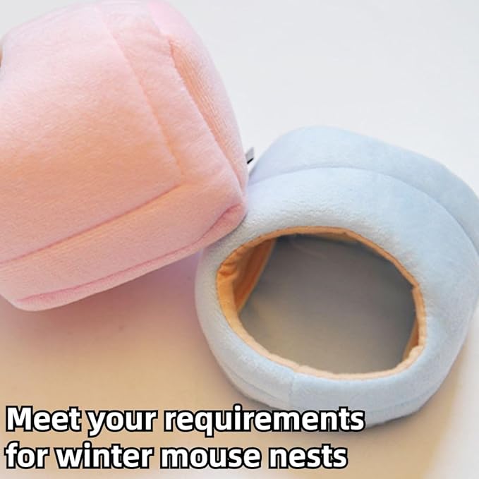 Rat Hamster House Bed Winter Warm Small Pet Squirrel Hedgehog Chinchilla Rabbit Guinea Pig Bed House Cage Nest Hamster Accessories (Pink,Small)