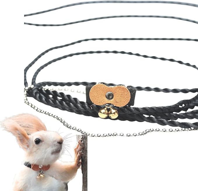 Squirrel Chipmunk Traction Rope Strap Anti-Biting Chain Rope, Small Animal Walking Collar Harness with Lead Leash for Hamster Gerbil Rat Mouse Ferret Chinchilla (Yellow)