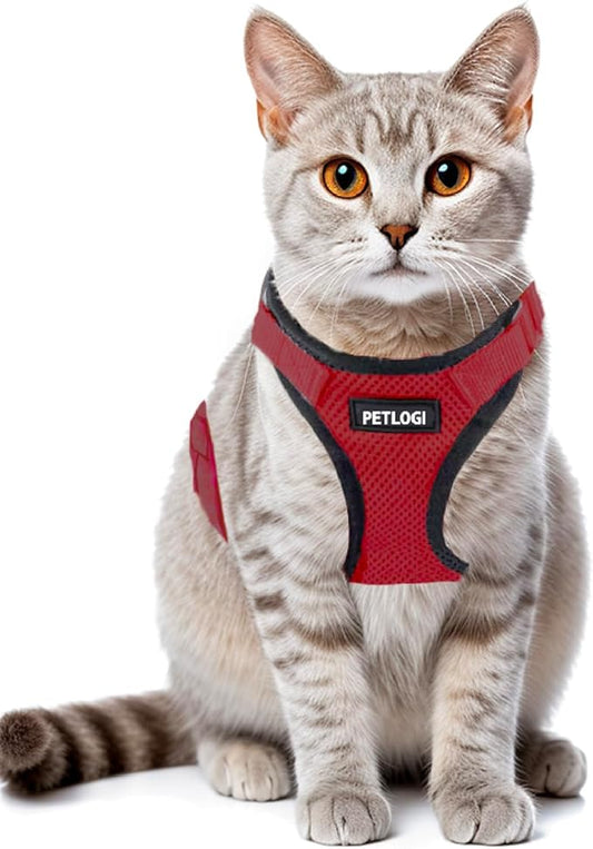 Cat Harness Escape Proof with Leash for Walking, Travel Vest Soft Chest Support, Adjustable Size, Escape Proof Soft Adjustable Vest Harnesses, Breathable, Kittens, Small Dogs (美/背縄/紅1/S)